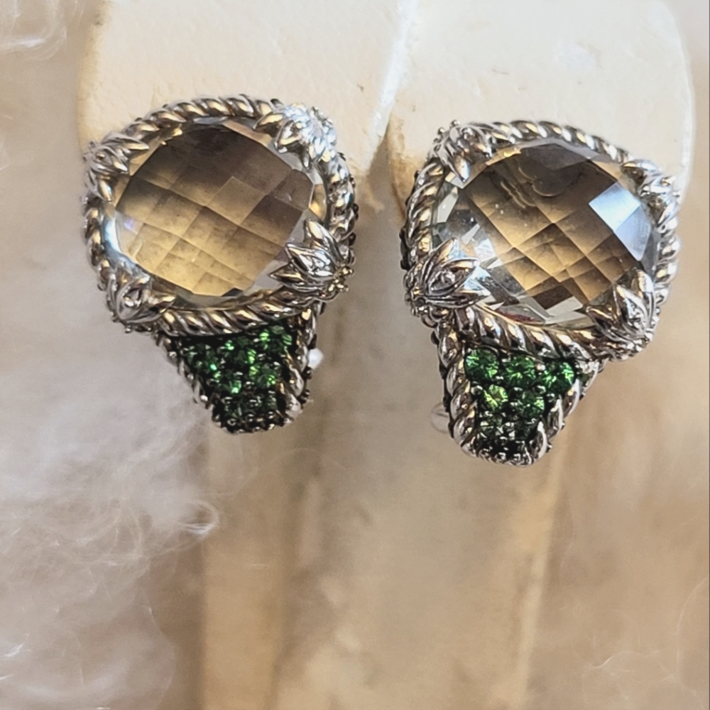 Judith Ripka green Amethyst and Tsavorite sterling earrings
